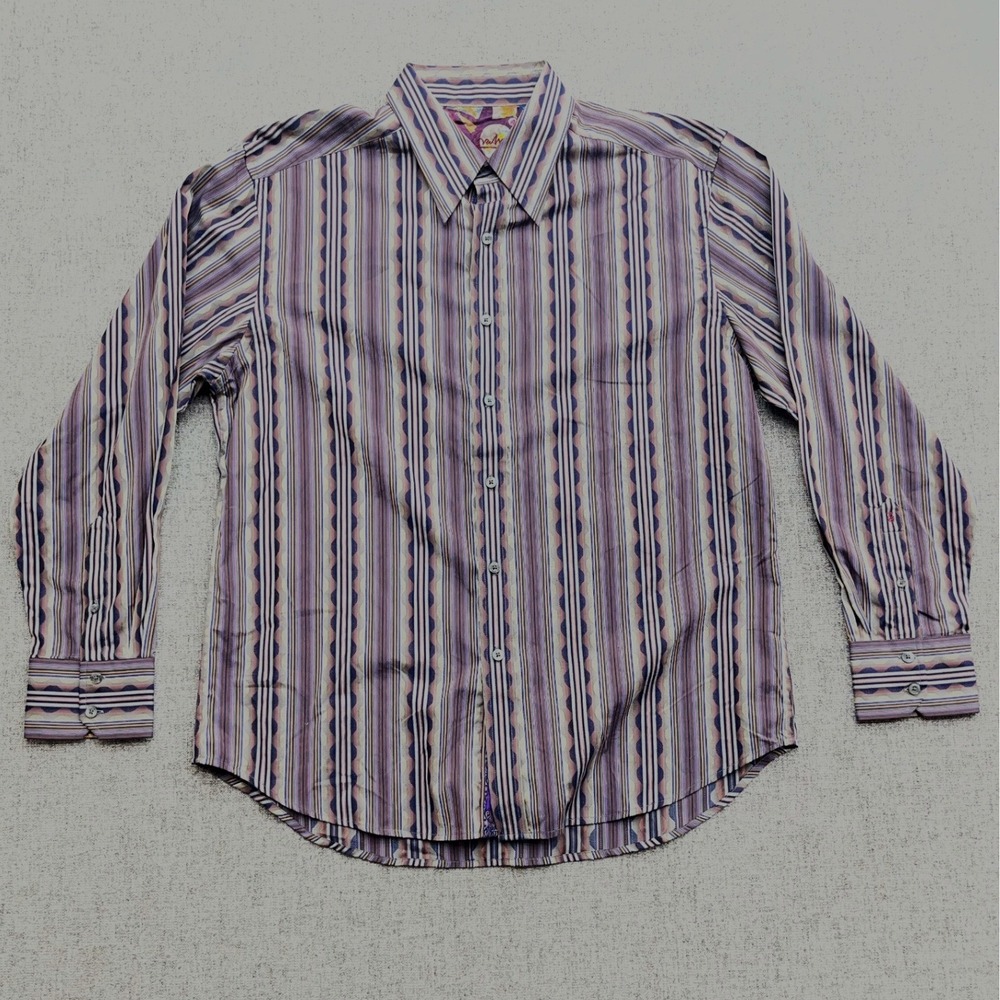 Robert‎ Graham XL Button Up Shirt Purple Multi Stripe Print Long Sleeve Men